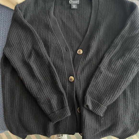 C by Bloomingdale's Ribbed Oversized Cashmere Cardigan - Black size Small - Picture 4 of 4